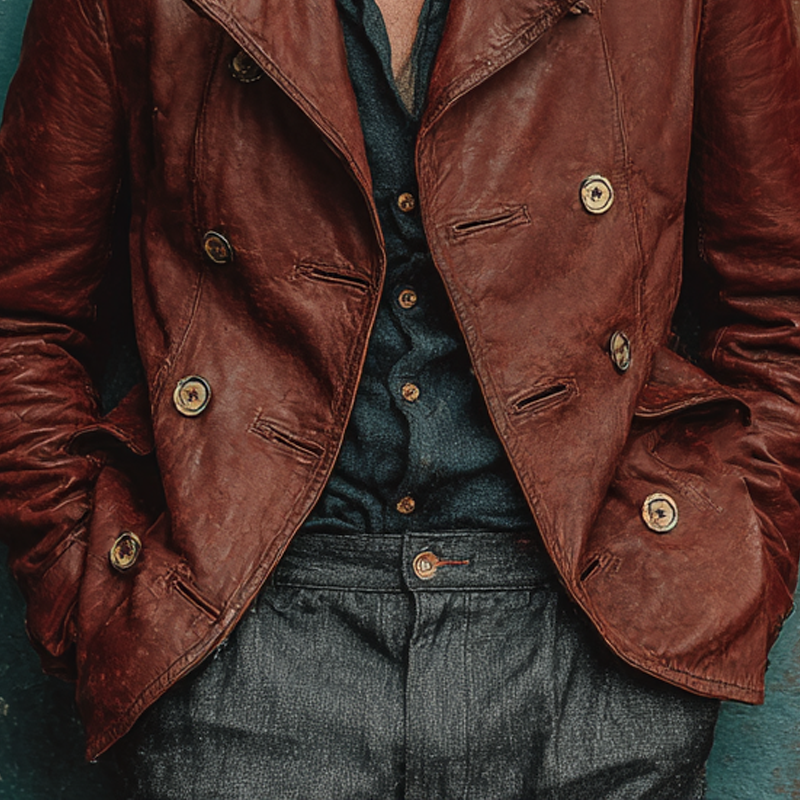 Men's Retro Solid Color Multi-Button Lapel PU Jacket MTA1712K3X