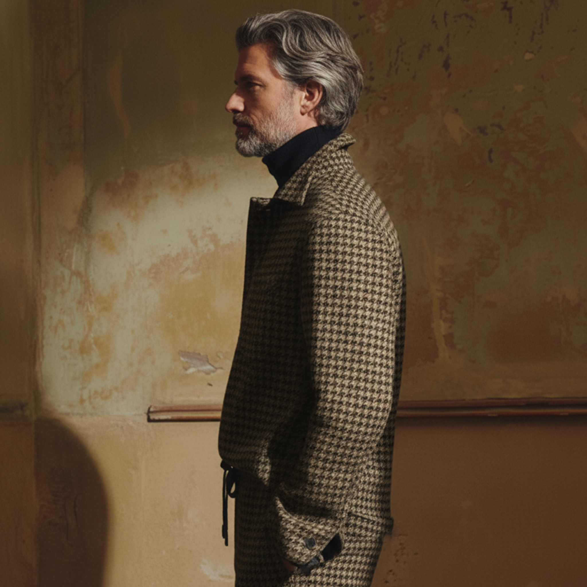 Men's Classic Light Business Style Houndstooth Wool Polo Shirt MTA0463K8K