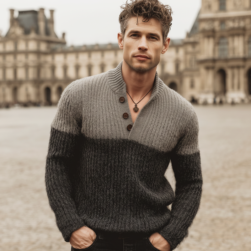 Men's Urban Fashion Gray Color Block Slim Fit Knit Sweater MTA1904K5U