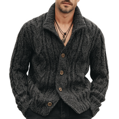 Men's Urban Dark Gray Textured Jacquard Buttoned Knit Cardigan MTA1996K6U