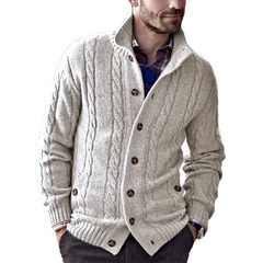 Men's Solid Color Cable Knit Textured Button-down Cardigan MTA1376K6X