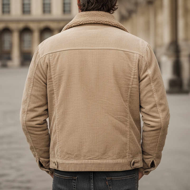 Men's Classic Camel Corduroy And Shearling Lining Zip-up Jacket  MTA0453K9U