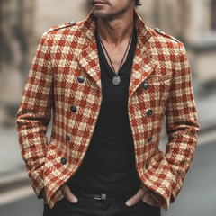 Men's Classic Plaid Double-breasted Notched Lapel Faux Wool Jacket MTA0452L8U