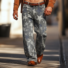 Men's Retro Star Print Twill Cotton Casual Pants MTA1042K2P