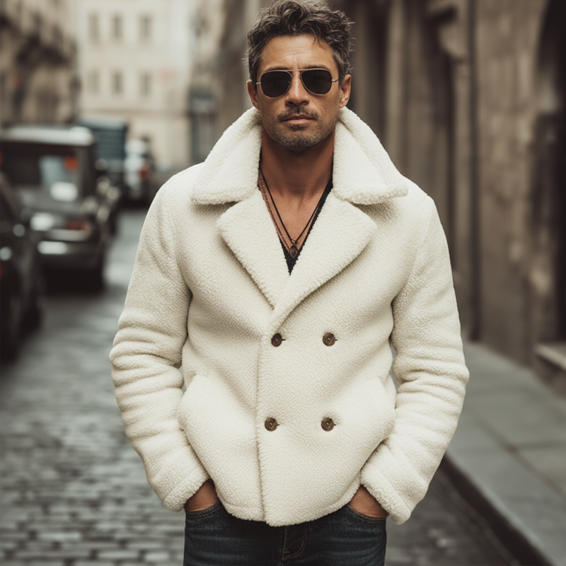 Men's Winter Classic Off-White Double-Breasted Fleece Jacket MTA0458K7U