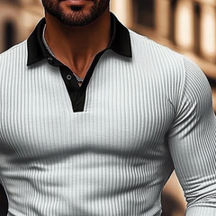 Men's Knitted Contrast Striped Long-sleeved POLO Shirt MTA1172J2X