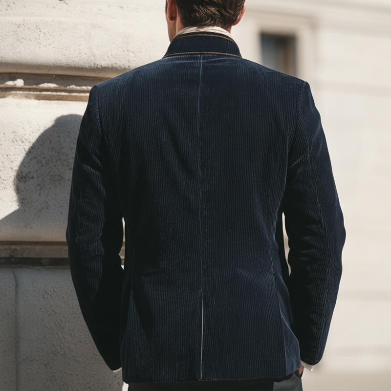 Men's Business Stand-up Collar Corduroy Single-vent Jacket MTA2175K7U