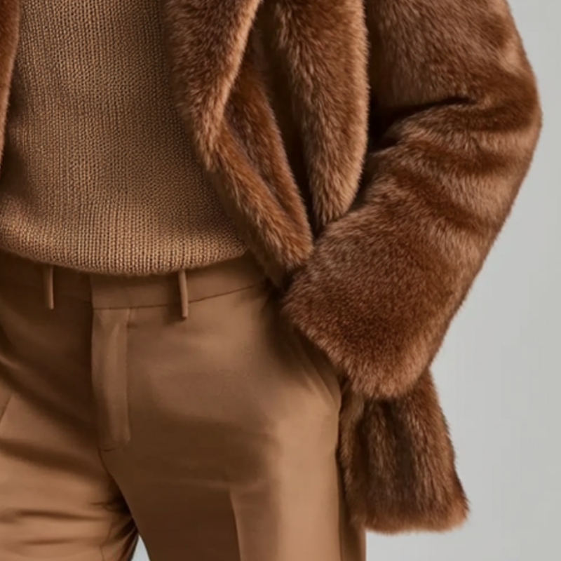 Men's Solid Color Faux Mink Collar Mid-length Coat MTA0764K6X