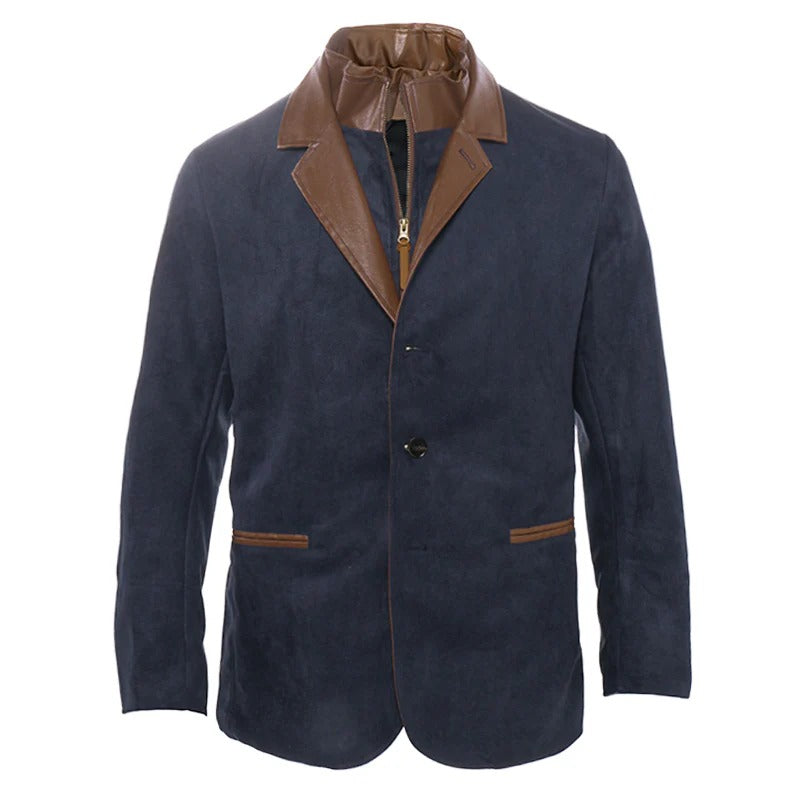 Men's Vintage Casual Faux Leather & Suede Double Collar Western Style Jacket MTA3036I7TO