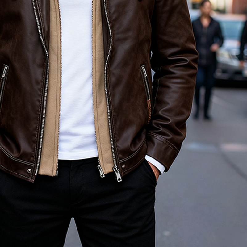 Men's Casual Loose-fitting Faux Two-piece Hooded PU Jacket MTA1173K2X