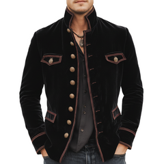 Men's Vintage Velvet Stand-Collar Multi-Button Embroidered Slim-Fit Jacket MTA1188K3U