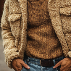 Men's Solid Color Warm Fleece Collared Pocket Jacket MTA0585K7X