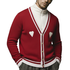Men's Casual And Stylish Red Knitted Cardigan MTA1556K3K