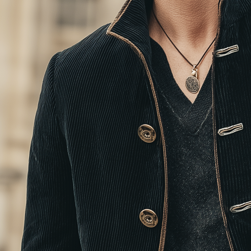 Men's Classic Corduroy Stand Collar Multi-Button Jacket MTA0860K3U