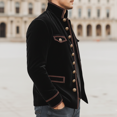 Men's Vintage Velvet Stand-Collar Multi-Button Embroidered Slim-Fit Jacket MTA1188K3U