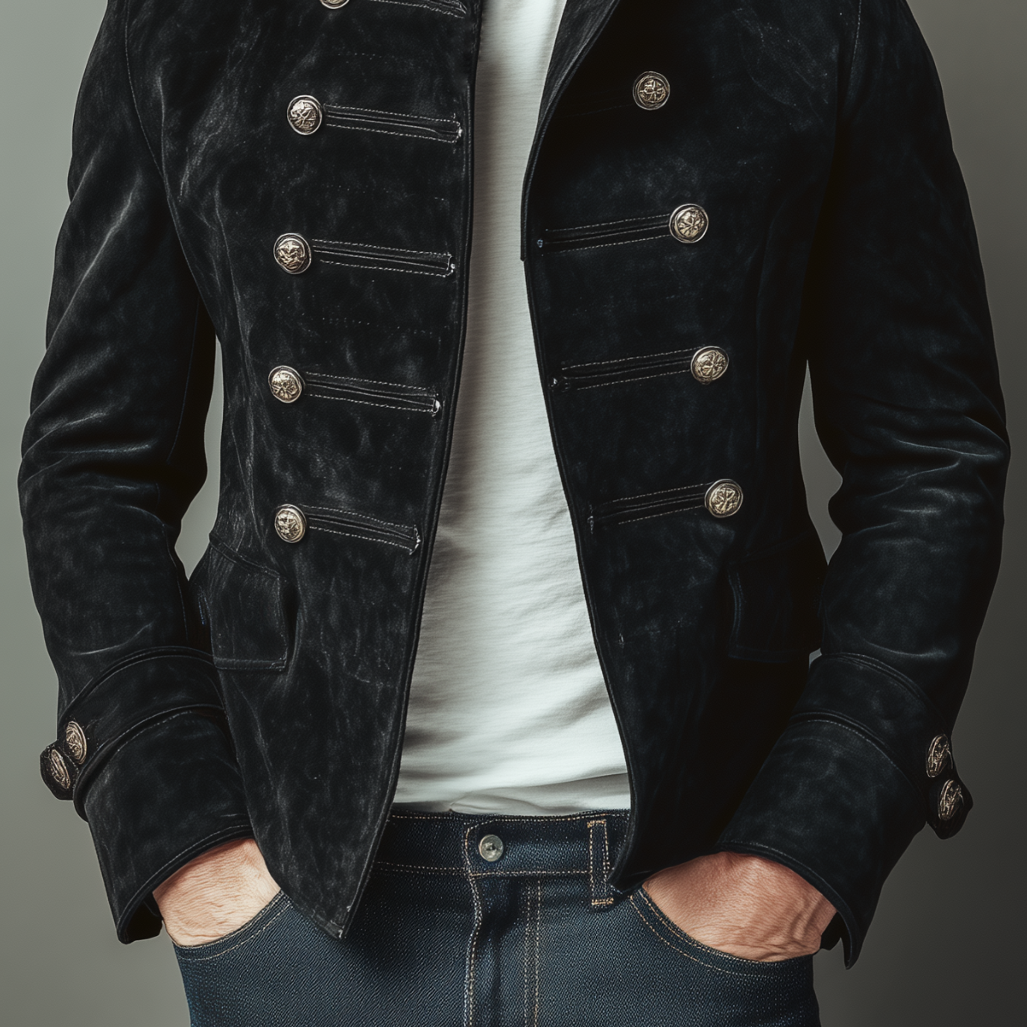 Men's Classic Retro Stand Collar Faux Suede Double-breasted Slim-fit Jacket MTA2282H6K