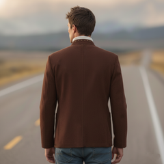 Men's Classic Retro Western Style Stand-up Collar Metal Studded Faux Suede Jacket MTA1045K4K