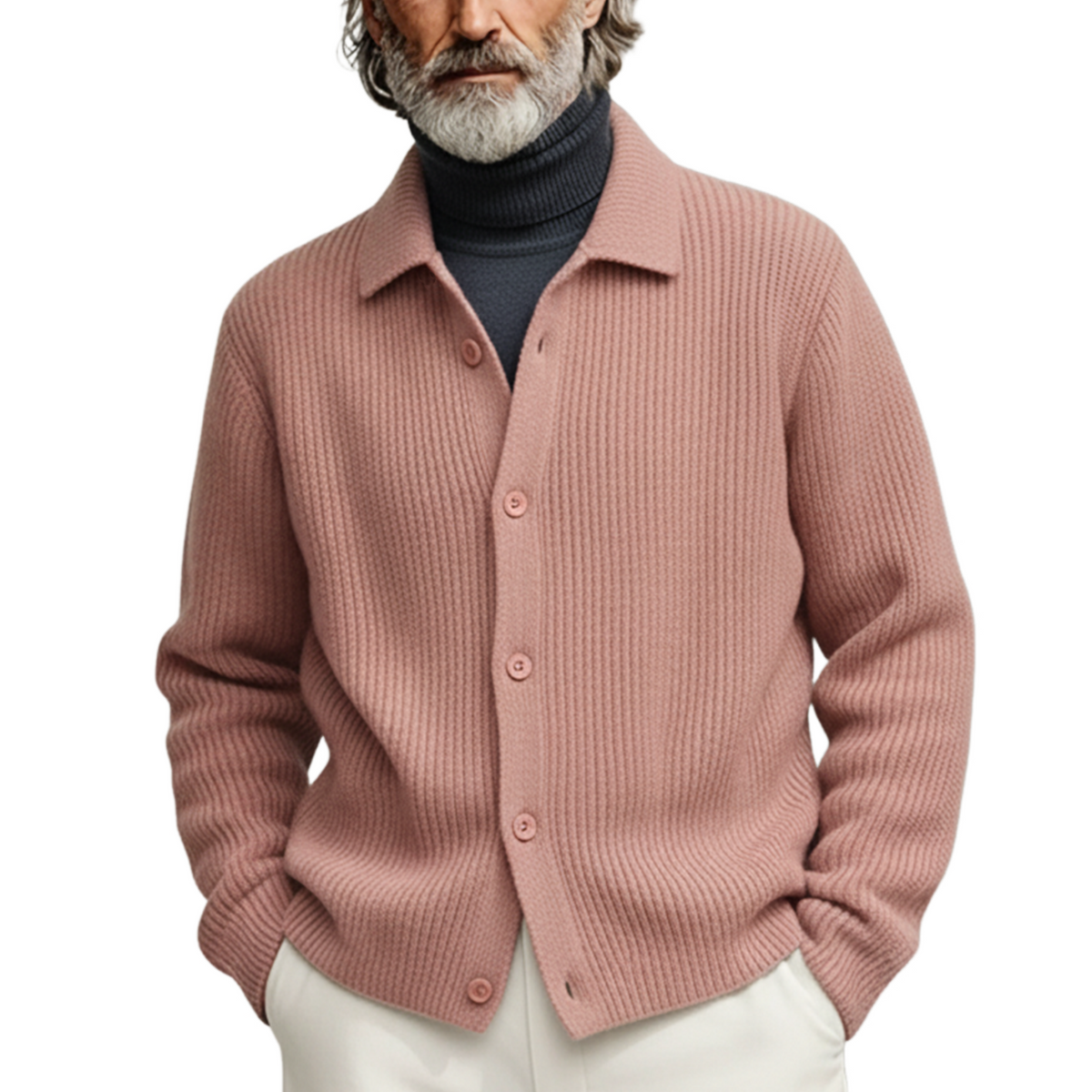 Men's Classic Casual Pink Collared Knit Cardigan MTA1530K2K