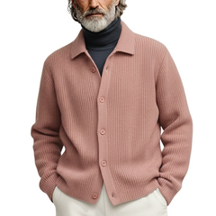 Men's Classic Casual Pink Collared Knit Cardigan MTA1530K2K