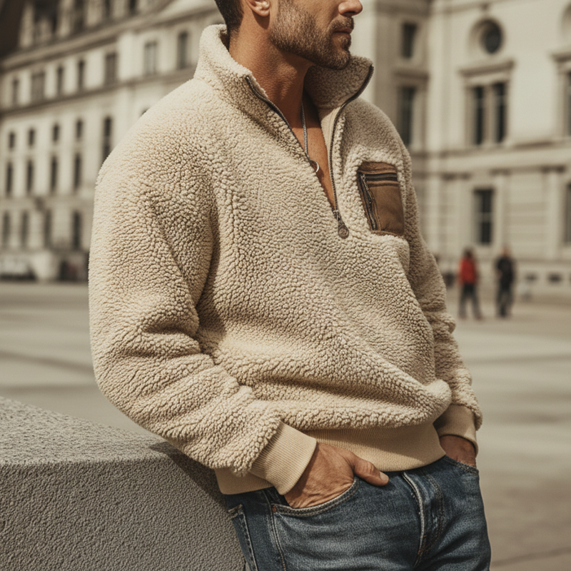 Men's Urban Style Warm Fleece Zip-up Stand-collar Sweatshirt MTA2052K5U