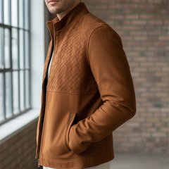 Men's Retro Plaid Textured Faux Suede Zip-Up Jacket MTA1177K7P