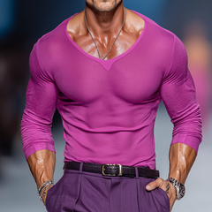 Men's Retro Casual Knitted Slim Fit Crew Neck Long Sleeve T-Shirt MTA1455K7TO