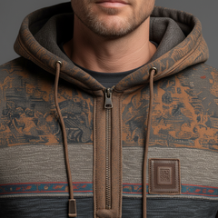 Men's Winter Vintage Polyester-Cotton Blend Printed Hooded Sweatshirt MTA2329J8P