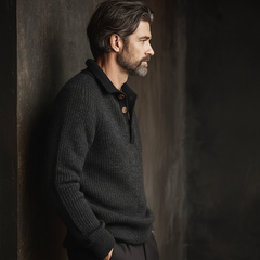 Men's Business Three-Button Polo Collar Knit Sweater MTA0552L4U