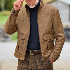 Men's Retro Stand Collar Herringbone Blend Zipper Jacket MTA0437L8X