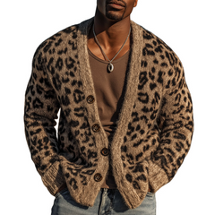 Men's Urban Warm Khaki Leopard Button-Down Cardigan MTA1836K6U