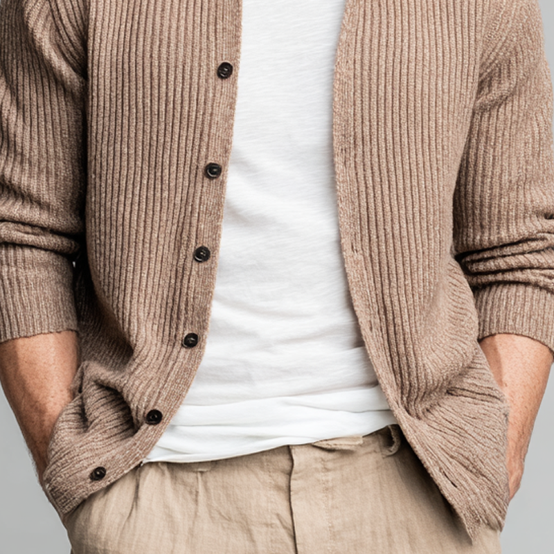 Men's Solid Color Ribbed Crew Neck Knit Cardigan MTA1722K4X