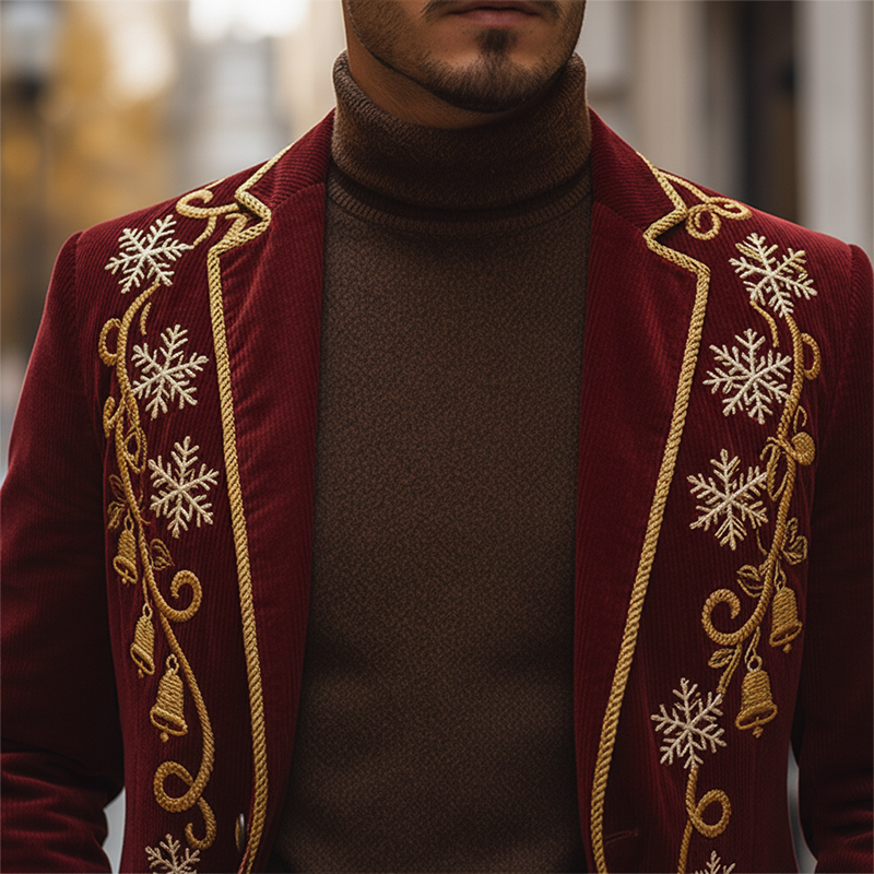 Men's Winter Retro Embroidered Corduroy Button Jacket MTA1861K7P