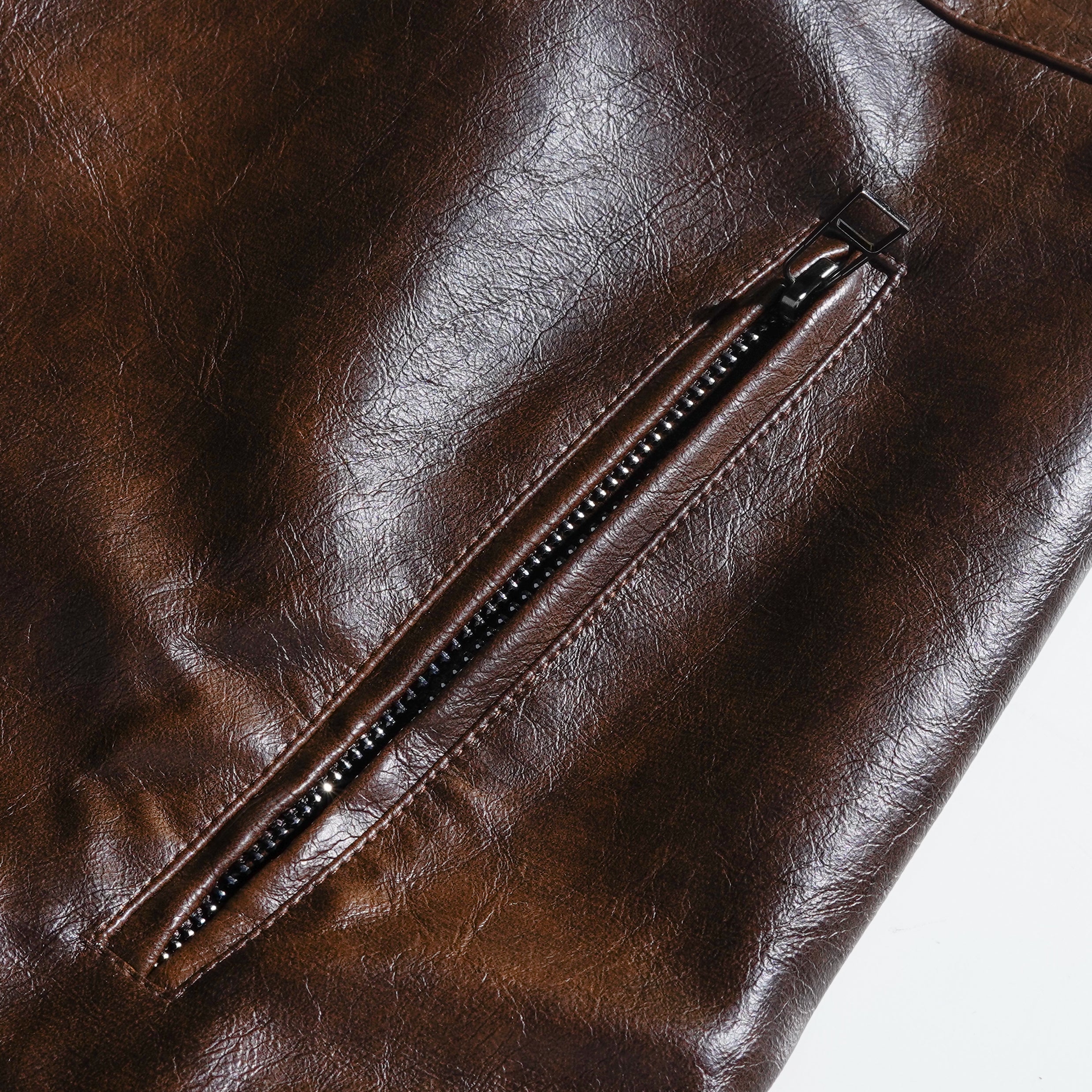 Men's Vintage Distressed Zipper PU Leather Jacket 57298921U