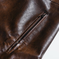 Men's Vintage Distressed Zipper PU Leather Jacket 57298921U