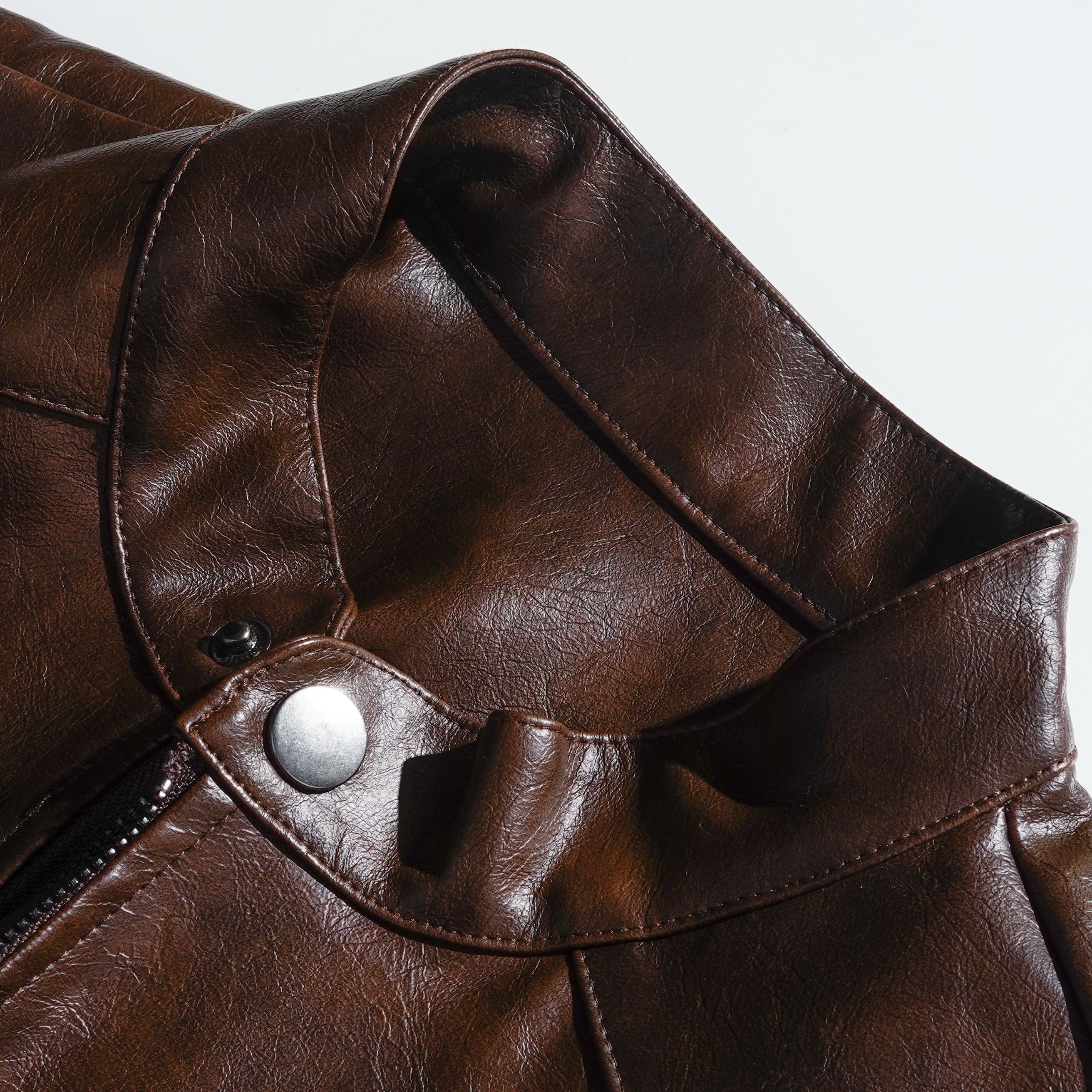 Men's Vintage Distressed Zipper PU Leather Jacket 57298921U