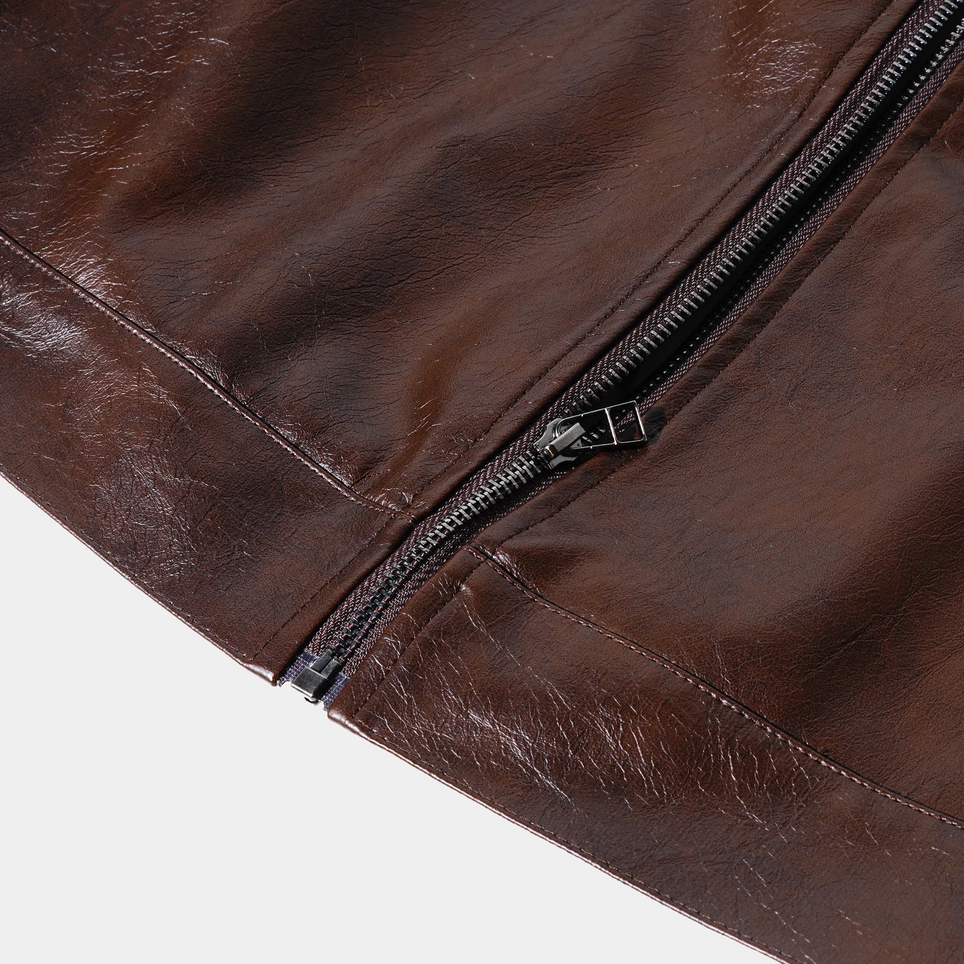 Men's Vintage Distressed Zipper PU Leather Jacket 57298921U