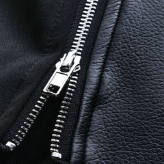 Men's Pu Leather Stitching Zip-up Round Neck Long-sleeved T-shirt（Internal T-shirt not included) 12785925U