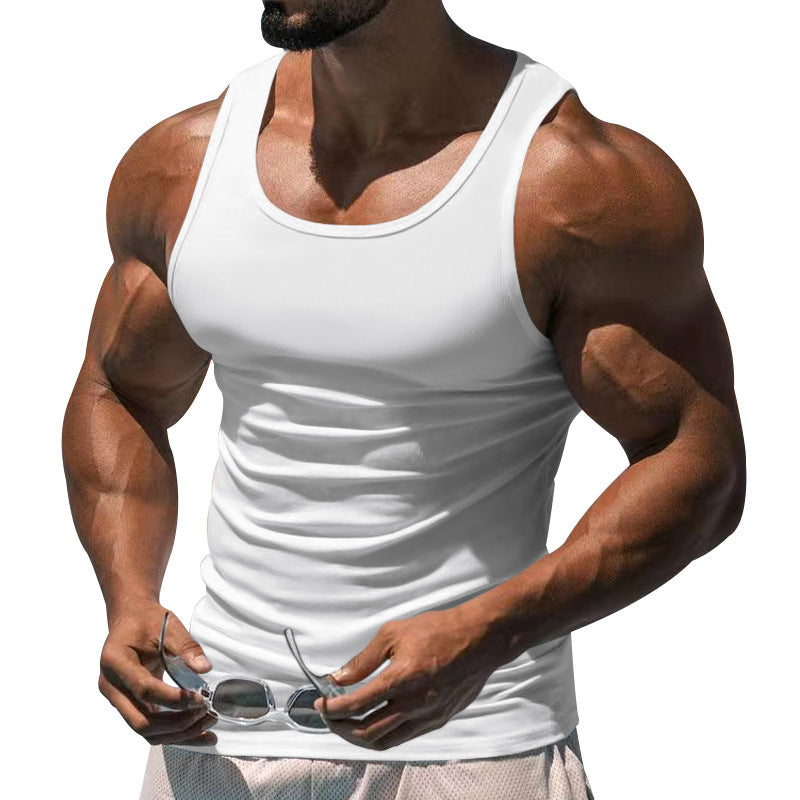 Men's Casual Sports Solid Color Crew Neck Cotton Blend Tank Top 10041262Y