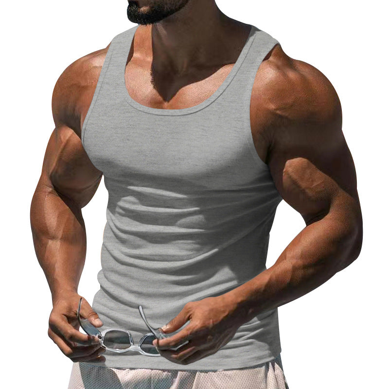 Men's Casual Sports Solid Color Crew Neck Cotton Blend Tank Top 10041262Y