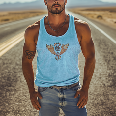 【24-hour shipping out】Men's Classic Casual American Retro Embroidered Knit Striped Tank Top 72799567K