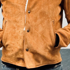 Men's Retro Solid Color Patchwork Faux Suede Lapel Button Jacket MTA0195L2X