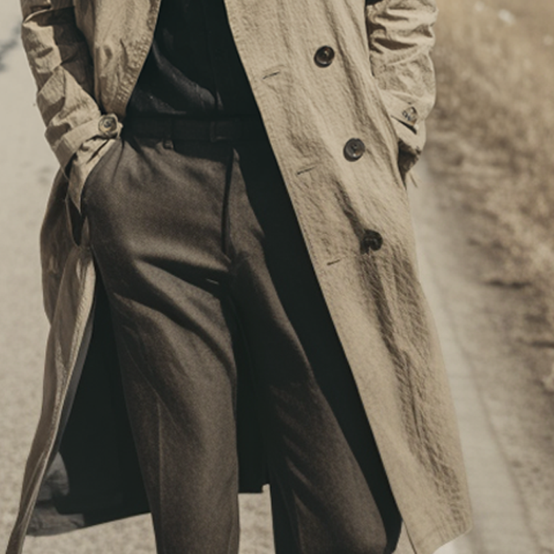 Men's Solid Color Cotton Long Trench Coat MTA2959K4X