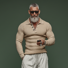 Men's Classic Casual Tough Style Polo Collar Slim Sweater MTA2831J3K