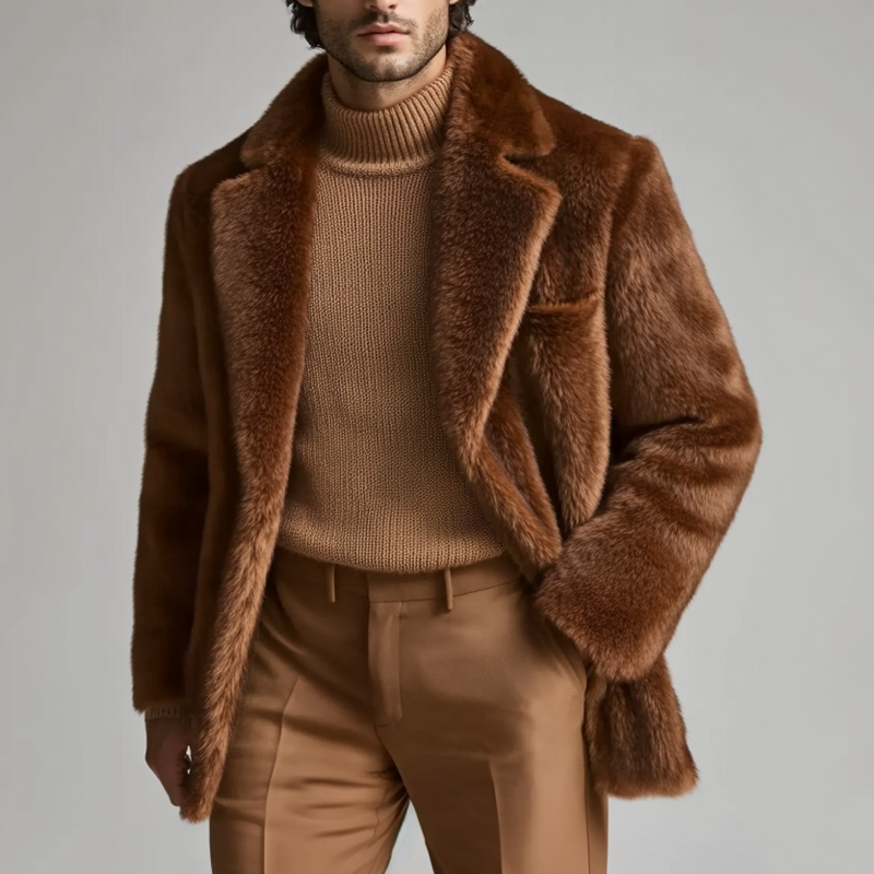 Men's Solid Color Faux Mink Collar Mid-length Coat MTA0764K6X