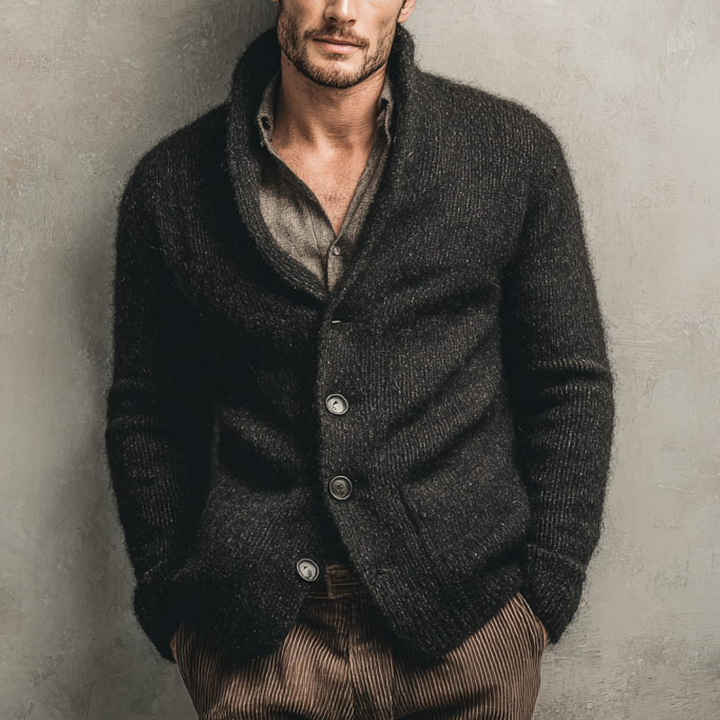 Men's Solid Color Knitted Collared Button Cardigan MTA2924K0X