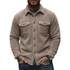 Men's Solid Color Fleece Collar Button-down Shirt Jacket MTA0165K6X