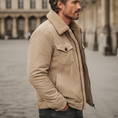 Men's Classic Camel Corduroy And Shearling Lining Zip-up Jacket  MTA0453K9U