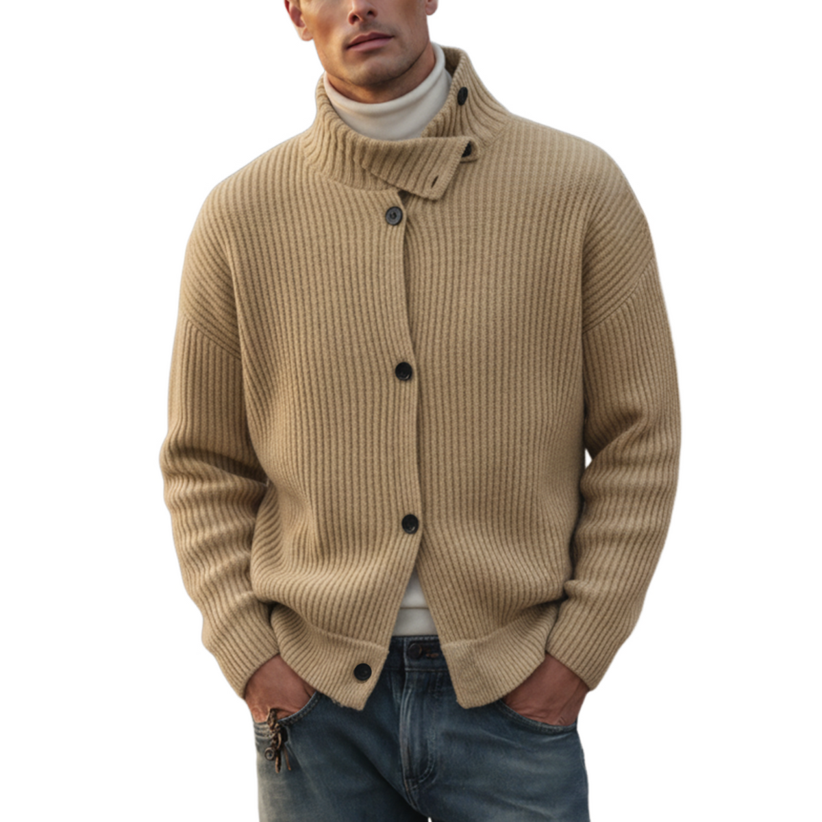 Men's Classic Retro Stand-up Collar Single-breasted Knit Cardigan MTA0714K1K