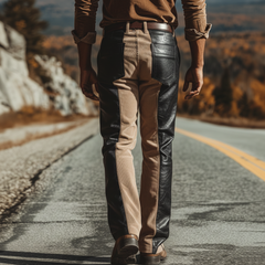 Men's Classic Casual Western Style PU Leather Corduroy Trousers MTA2526K5K