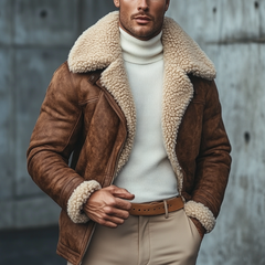 Men's Retro Patchwork Fleece Warm Loose Mid-Length Coat MTA0748K1X